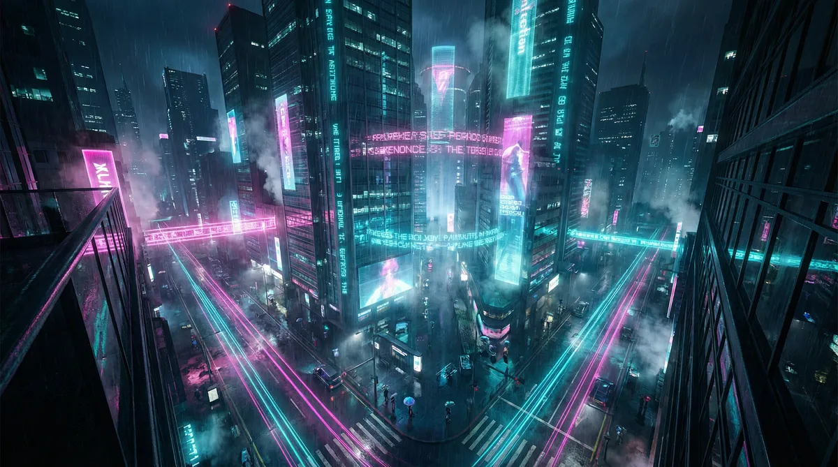 欧美三级在线电影免费 竖屏短剧平台首页背景 - 赛博朋克都市夜景